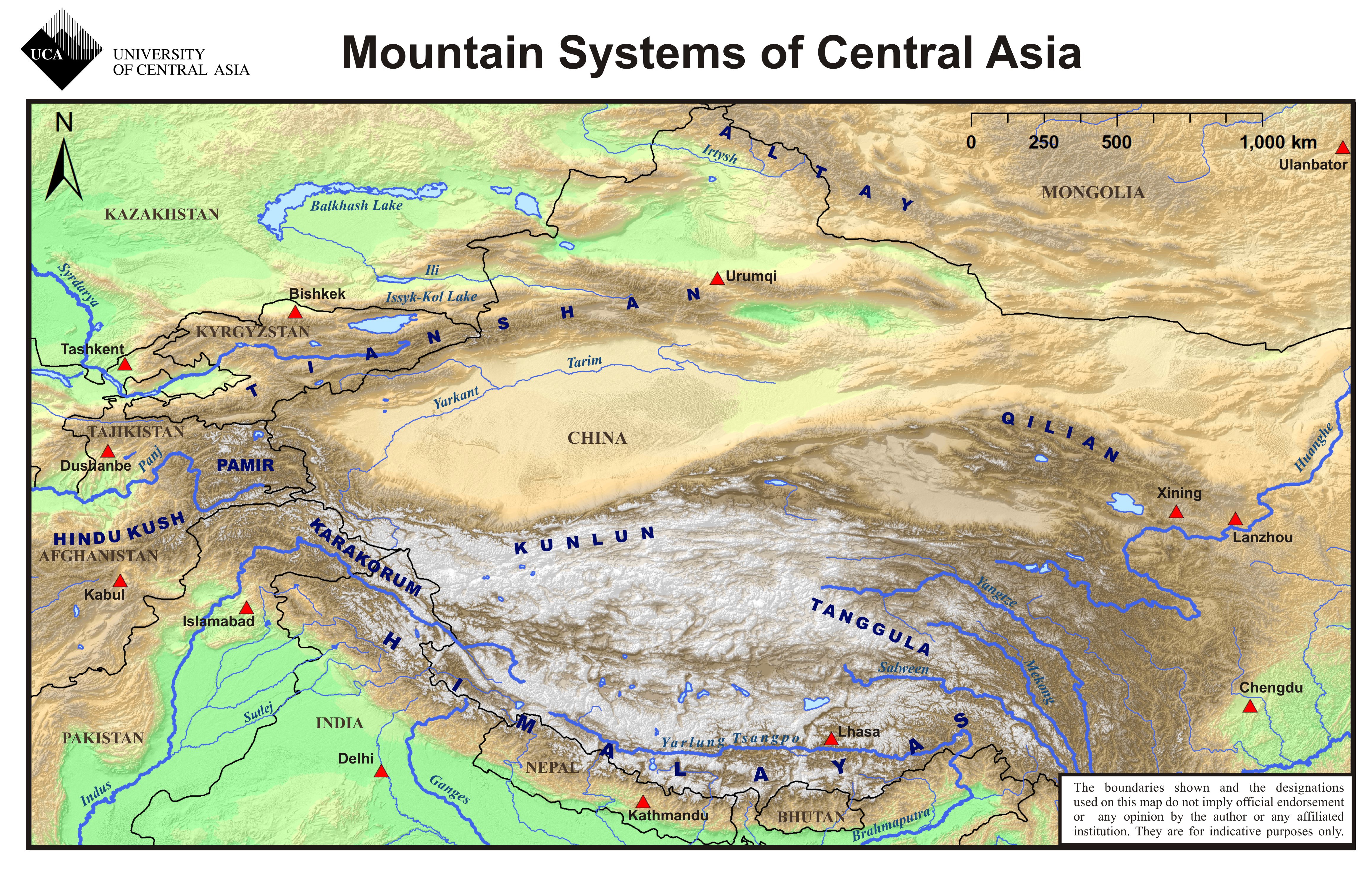 Горы Тянь Шань и Памир на карте